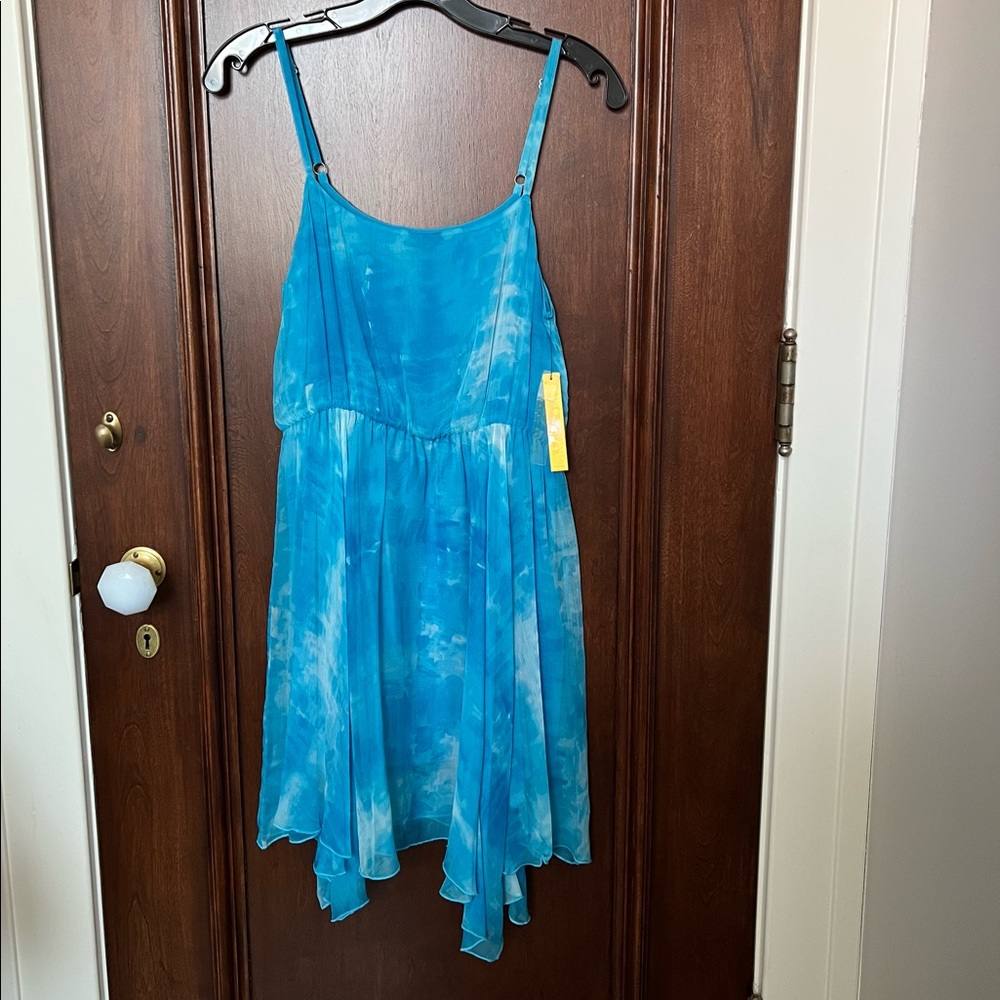 Alice + Olivia spaghetti strap blue silk dress, small, NWT